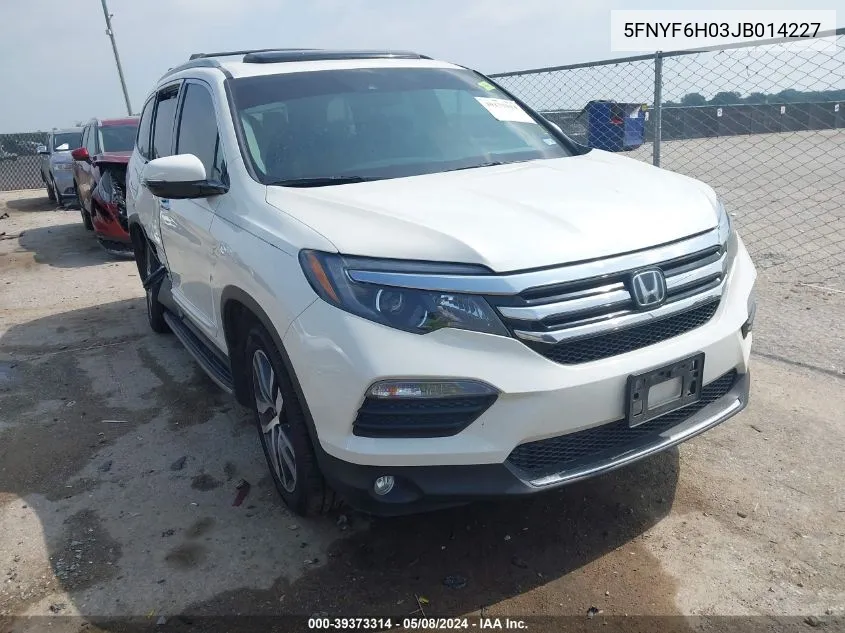 2018 Honda Pilot Elite VIN: 5FNYF6H03JB014227 Lot: 39373314