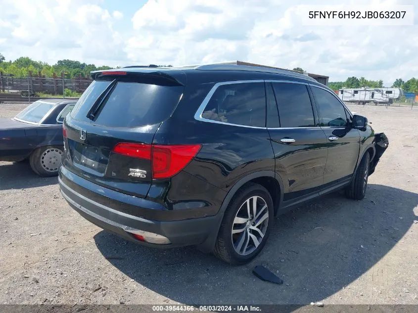 2018 Honda Pilot Touring VIN: 5FNYF6H92JB063207 Lot: 39544366