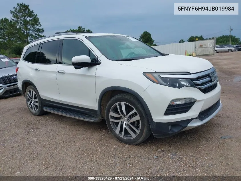 2018 Honda Pilot Touring VIN: 5FNYF6H94JB019984 Lot: 39920429