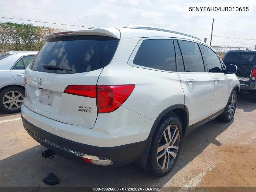 2018 Honda Pilot Elite VIN: 5FNYF6H04JB010655 Lot: 39926603