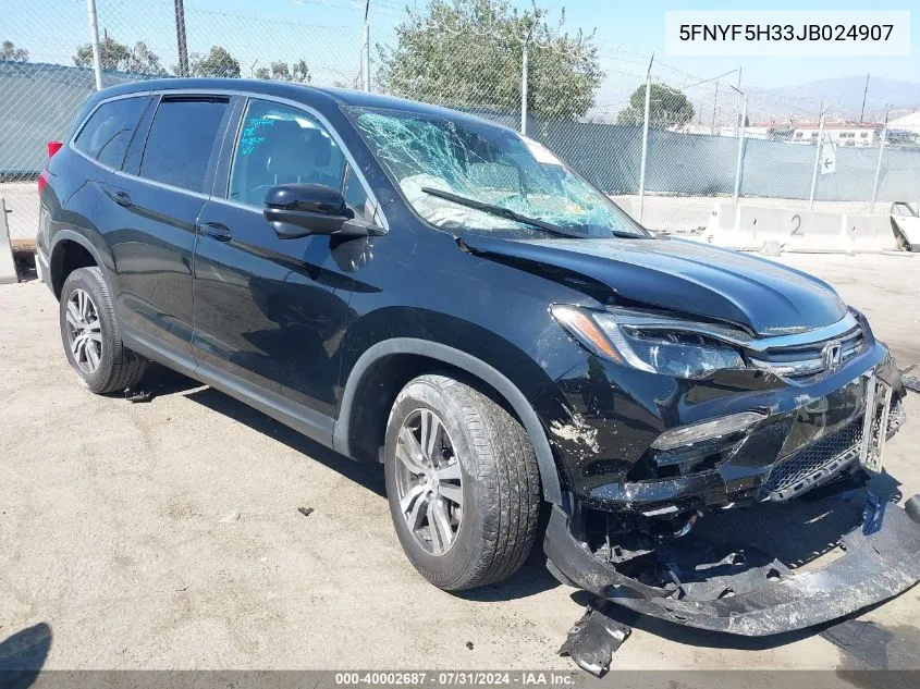 2018 Honda Pilot Ex VIN: 5FNYF5H33JB024907 Lot: 40002687