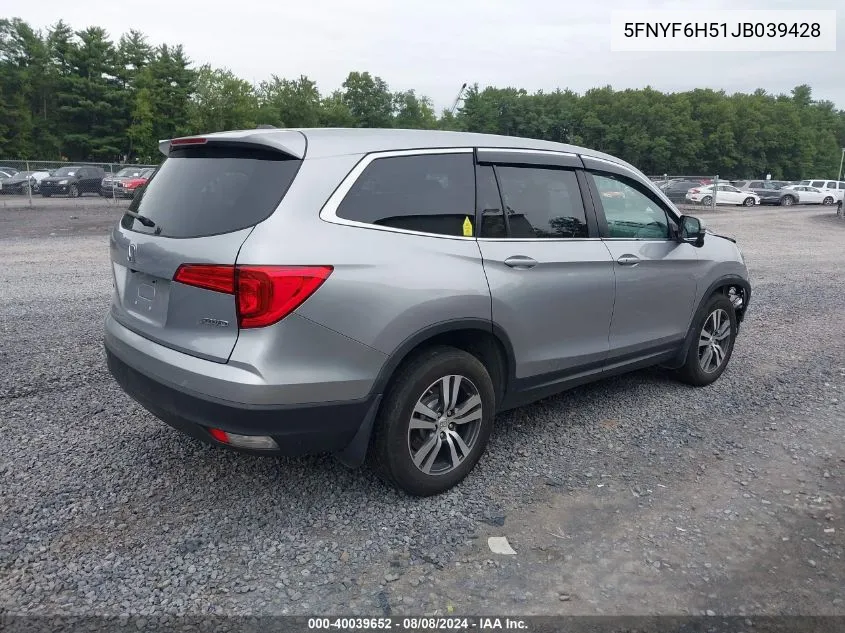 2018 Honda Pilot Ex-L VIN: 5FNYF6H51JB039428 Lot: 40039652