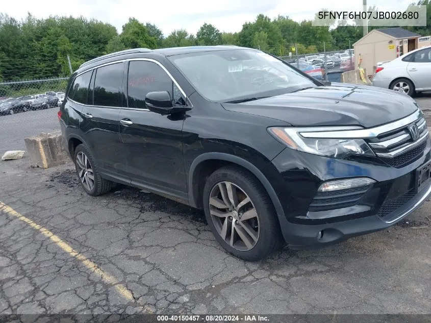 2018 Honda Pilot Elite VIN: 5FNYF6H07JB002680 Lot: 40150457