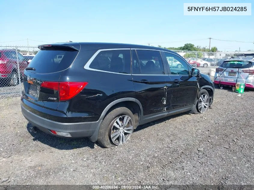 2018 Honda Pilot Ex-L VIN: 5FNYF6H57JB024285 Lot: 40206594