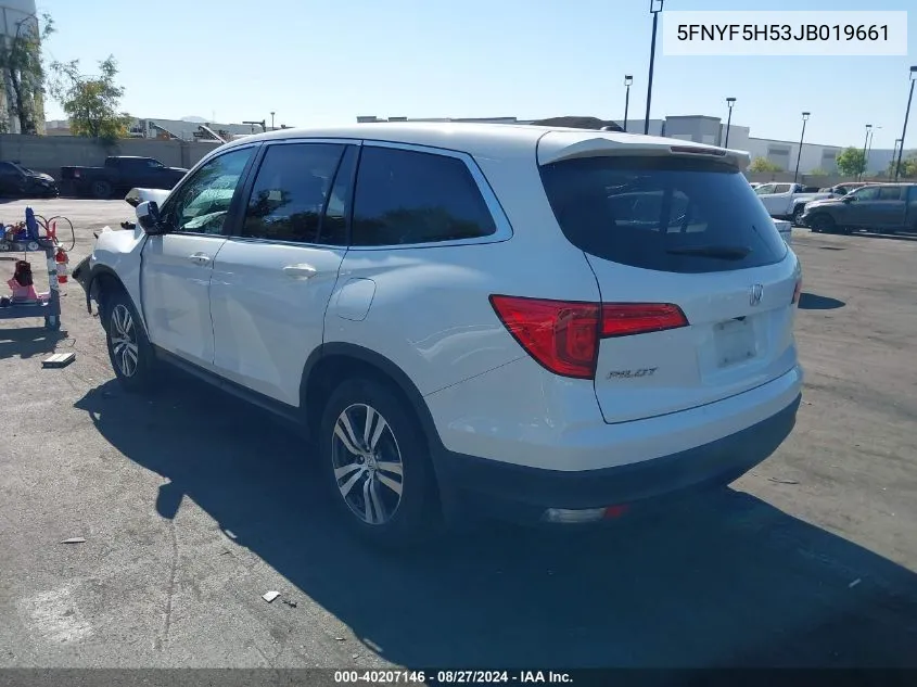 2018 Honda Pilot Ex-L VIN: 5FNYF5H53JB019661 Lot: 40207146