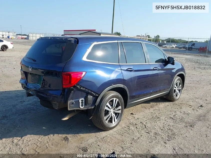 2018 Honda Pilot Ex-L VIN: 5FNYF5H5XJB018832 Lot: 40212770