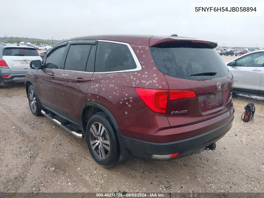 2018 Honda Pilot Ex-L VIN: 5FNYF6H54JB058894 Lot: 40235725