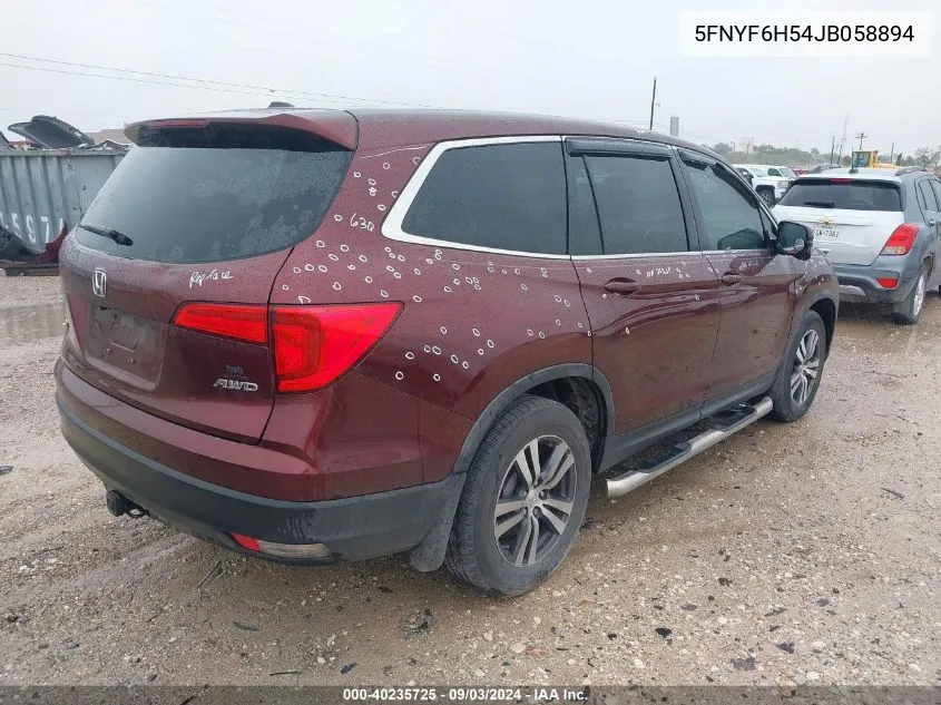 2018 Honda Pilot Ex-L VIN: 5FNYF6H54JB058894 Lot: 40235725