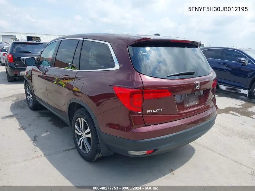 2018 Honda Pilot Ex VIN: 5FNYF5H30JB012195 Lot: 40277753