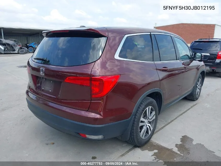 2018 Honda Pilot Ex VIN: 5FNYF5H30JB012195 Lot: 40277753