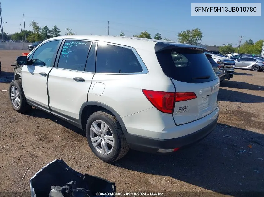 2018 Honda Pilot Lx VIN: 5FNYF5H13JB010780 Lot: 40348885