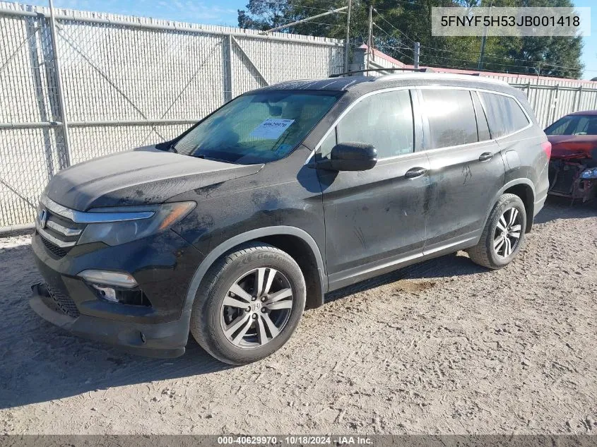 2018 Honda Pilot Ex-L VIN: 5FNYF5H53JB001418 Lot: 40629970