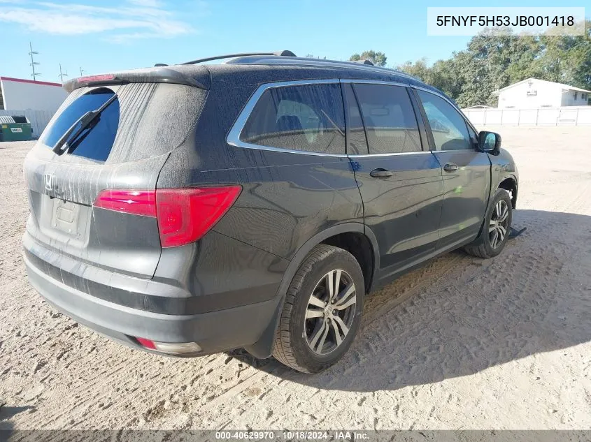 2018 Honda Pilot Ex-L VIN: 5FNYF5H53JB001418 Lot: 40629970