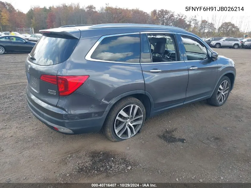 2018 Honda Pilot Touring VIN: 5FNYF6H91JB026214 Lot: 40716407