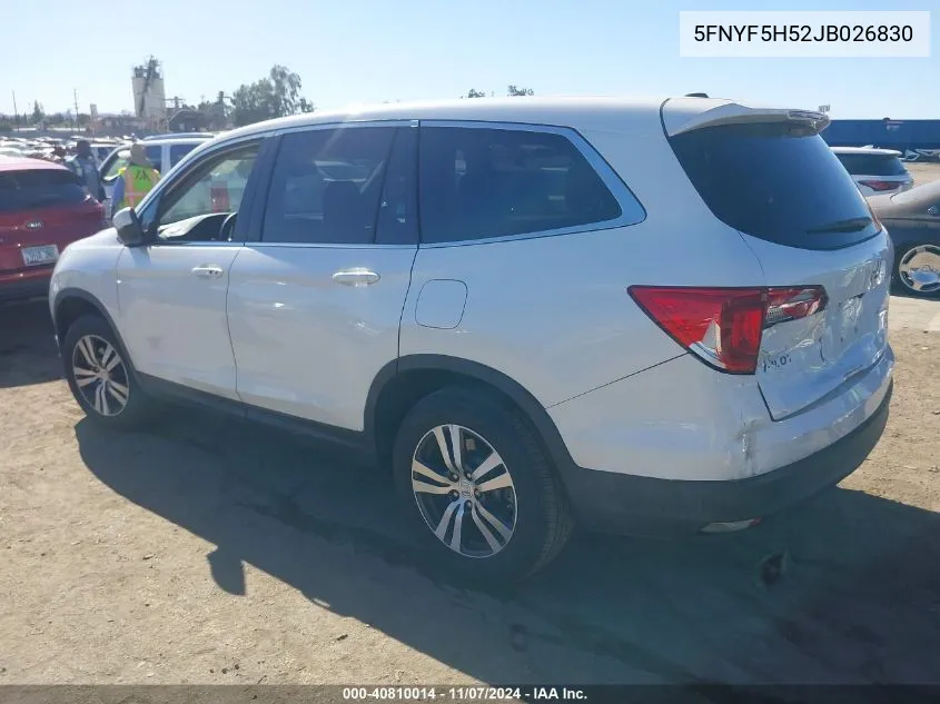 2018 Honda Pilot Ex-L VIN: 5FNYF5H52JB026830 Lot: 40810014