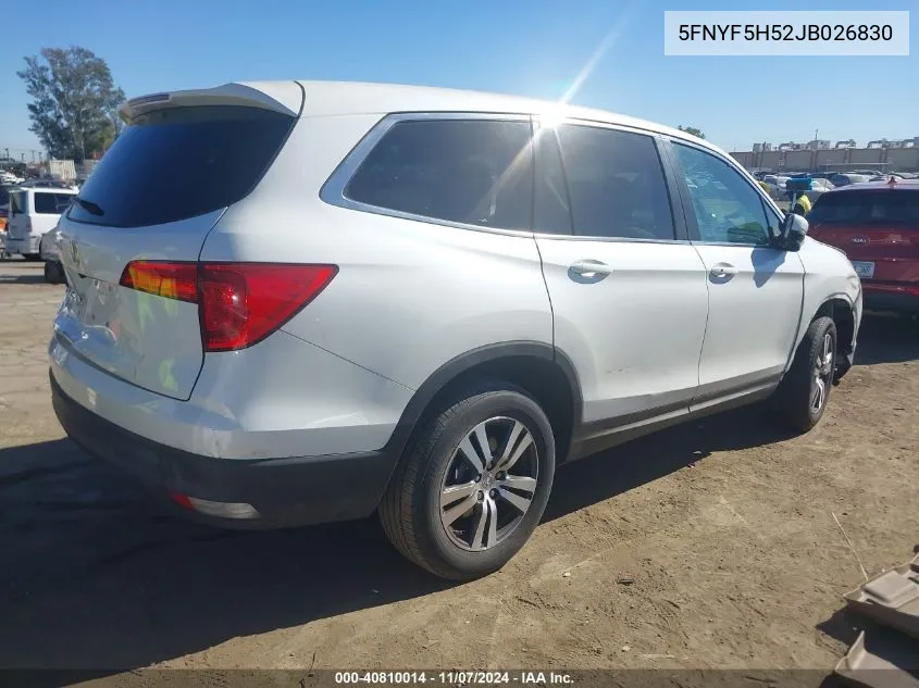 2018 Honda Pilot Ex-L VIN: 5FNYF5H52JB026830 Lot: 40810014