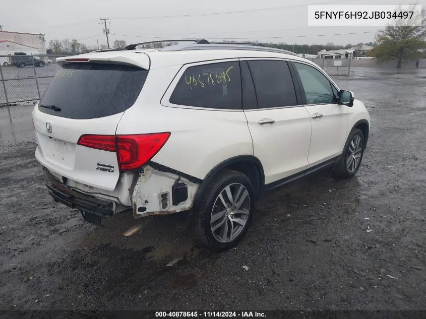 2018 Honda Pilot Touring VIN: 5FNYF6H92JB034497 Lot: 40878645