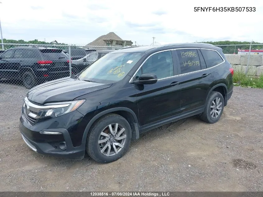 2019 Honda Pilot VIN: 5FNYF6H35KB507533 Lot: 12038516