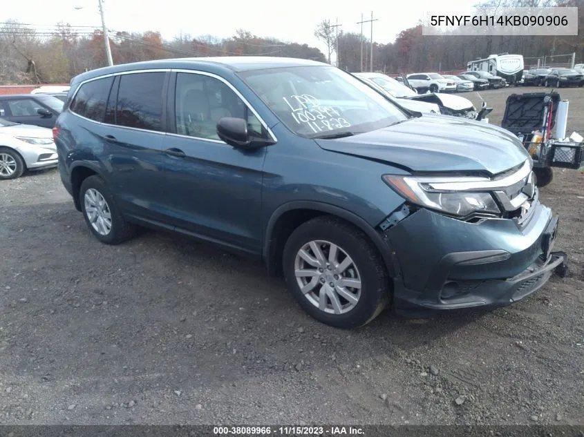 2019 Honda Pilot Lx VIN: 5FNYF6H14KB090906 Lot: 38089966