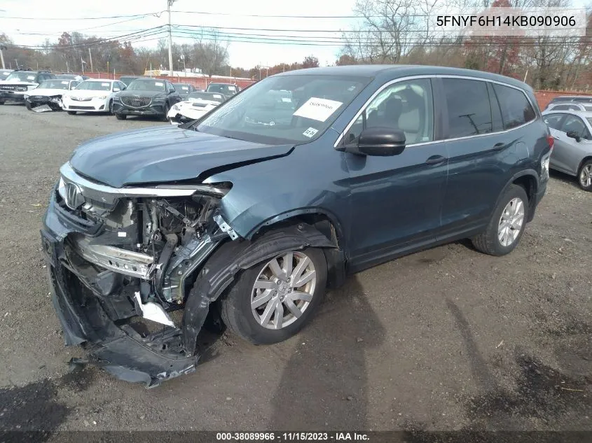 2019 Honda Pilot Lx VIN: 5FNYF6H14KB090906 Lot: 38089966