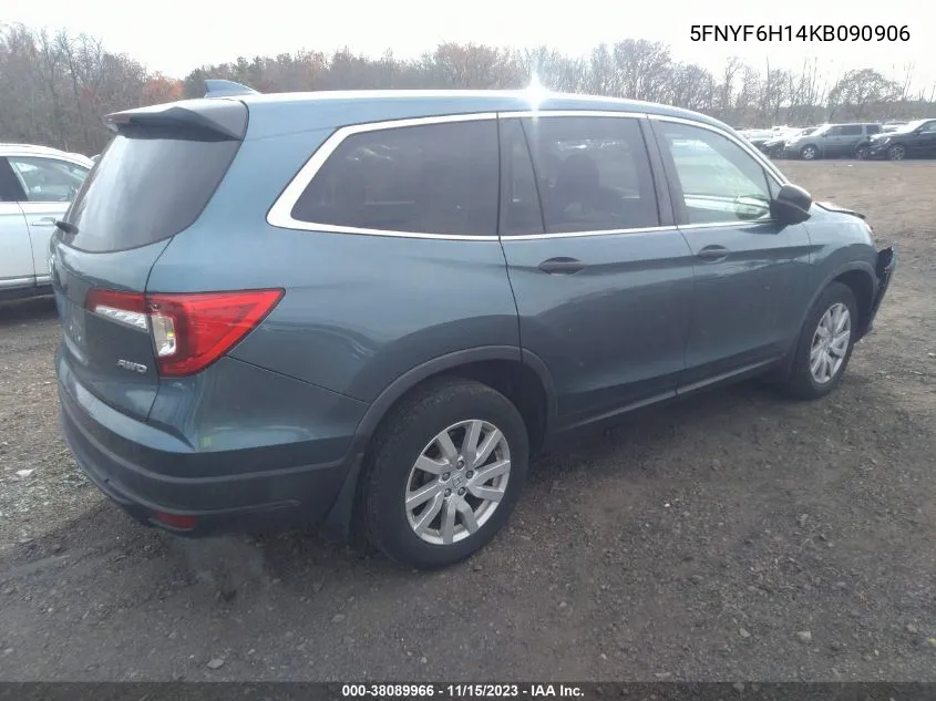 2019 Honda Pilot Lx VIN: 5FNYF6H14KB090906 Lot: 38089966