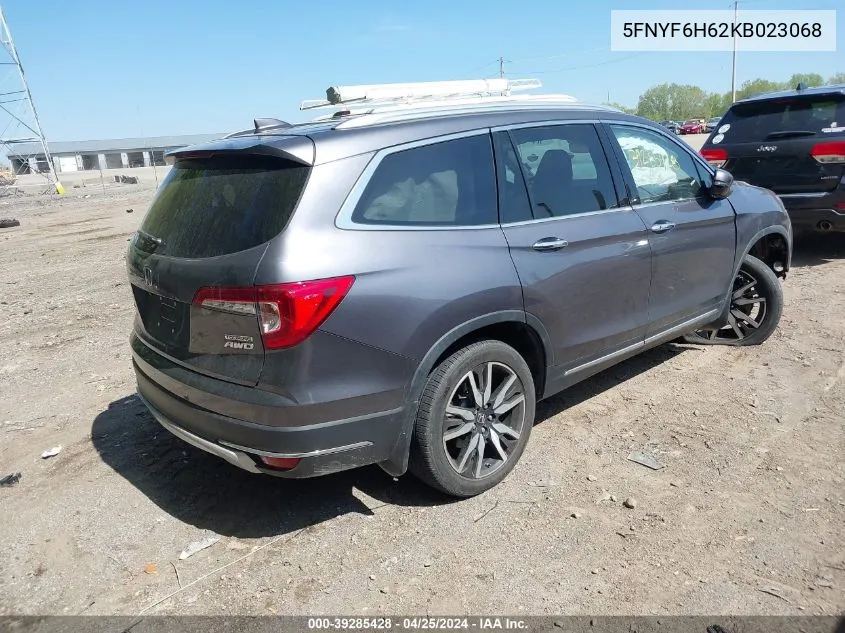 2019 Honda Pilot Touring VIN: 5FNYF6H62KB023068 Lot: 39285428