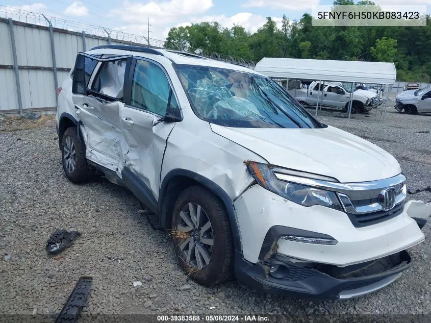 2019 Honda Pilot Ex-L VIN: 5FNYF6H50KB083423 Lot: 39383588