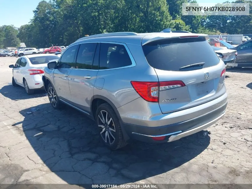 2019 Honda Pilot Elite VIN: 5FNYF6H07KB028908 Lot: 39517184