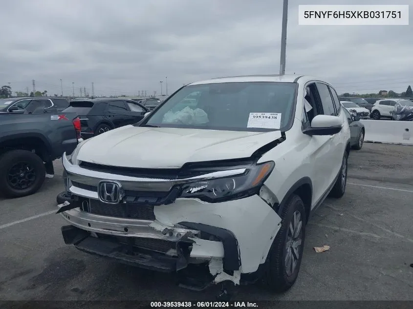 2019 Honda Pilot Ex-L VIN: 5FNYF6H5XKB031751 Lot: 39539438