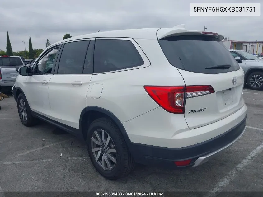 2019 Honda Pilot Ex-L VIN: 5FNYF6H5XKB031751 Lot: 39539438