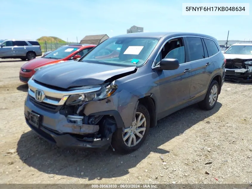 2019 Honda Pilot Lx VIN: 5FNYF6H17KB048634 Lot: 39563830