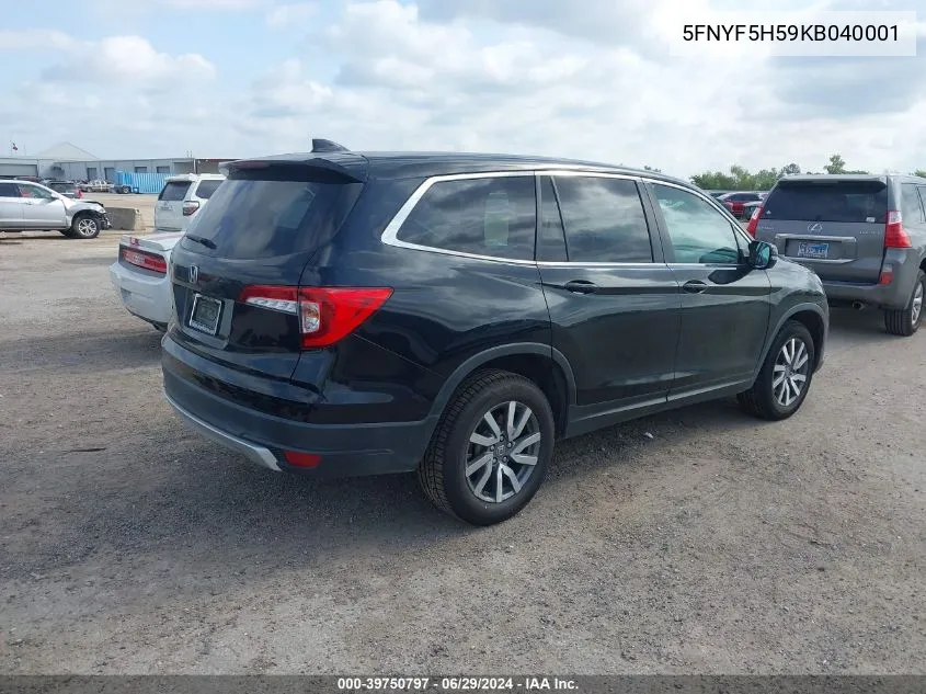 2019 Honda Pilot Ex-L VIN: 5FNYF5H59KB040001 Lot: 39750797