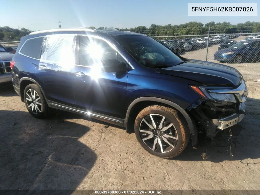 2019 Honda Pilot Touring VIN: 5FNYF5H62KB007026 Lot: 39780386