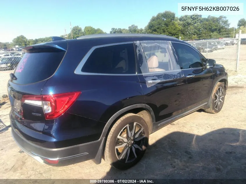 2019 Honda Pilot Touring VIN: 5FNYF5H62KB007026 Lot: 39780386