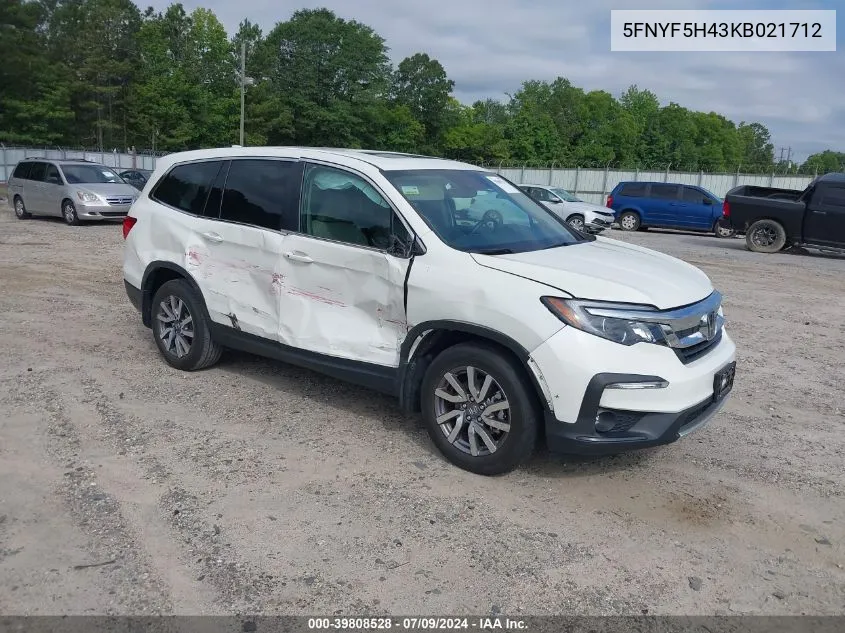 2019 Honda Pilot Exl VIN: 5FNYF5H43KB021712 Lot: 39808528