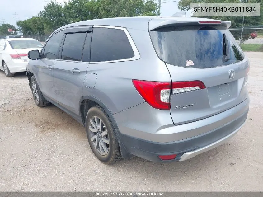 2019 Honda Pilot Ex-L VIN: 5FNYF5H40KB011834 Lot: 39815768