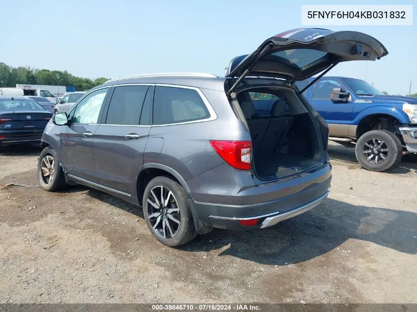 2019 Honda Pilot Elite VIN: 5FNYF6H04KB031832 Lot: 39846710