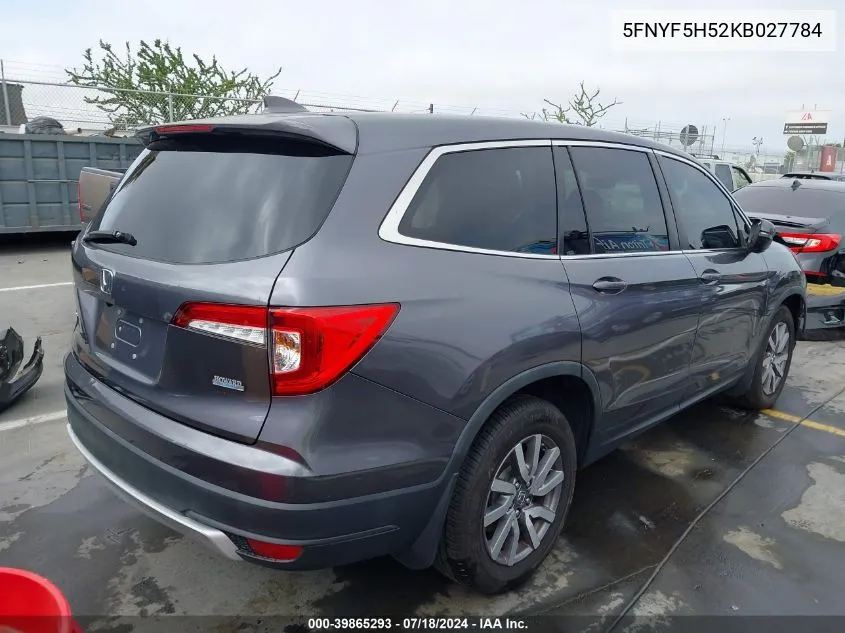 2019 Honda Pilot Ex-L VIN: 5FNYF5H52KB027784 Lot: 39865293