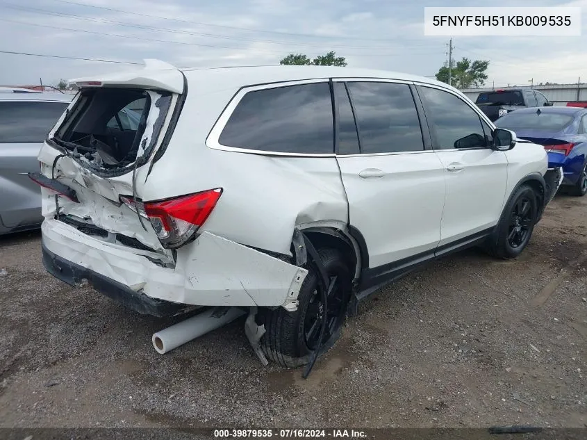 2019 Honda Pilot Ex-L VIN: 5FNYF5H51KB009535 Lot: 39879535