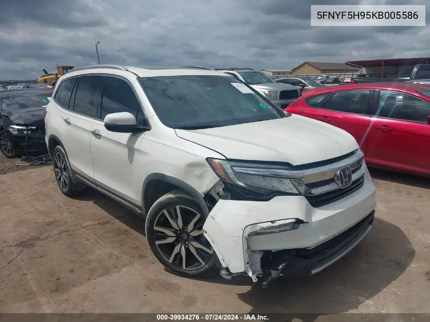 2019 Honda Pilot Touring VIN: 5FNYF5H95KB005586 Lot: 39934276