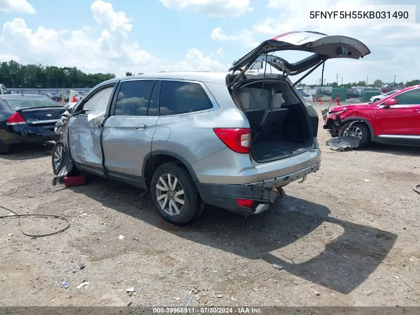 2019 Honda Pilot Ex-L VIN: 5FNYF5H55KB031490 Lot: 39965911