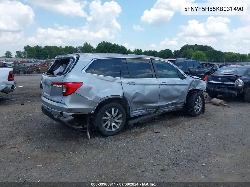 2019 Honda Pilot Ex-L VIN: 5FNYF5H55KB031490 Lot: 39965911