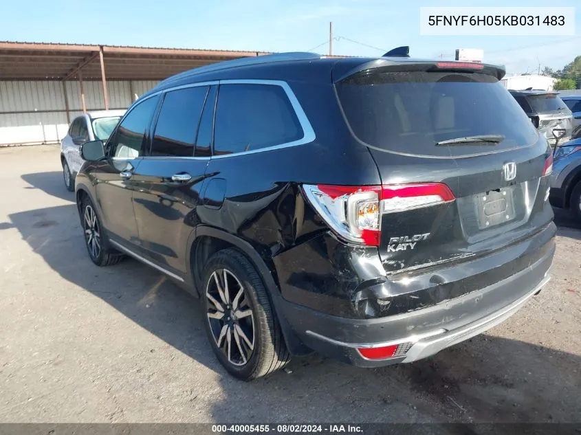 2019 Honda Pilot Elite VIN: 5FNYF6H05KB031483 Lot: 40005455