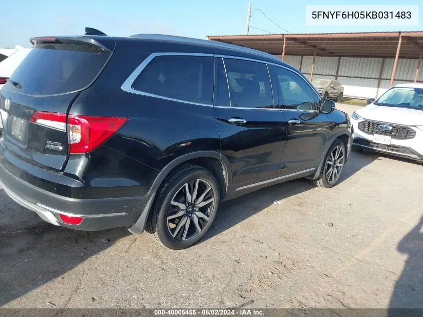 2019 Honda Pilot Elite VIN: 5FNYF6H05KB031483 Lot: 40005455