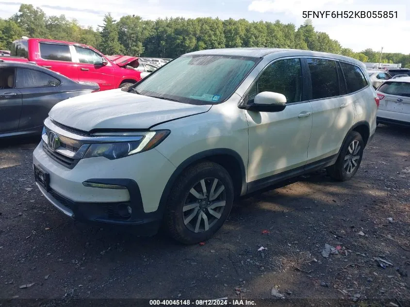 2019 Honda Pilot Ex-L VIN: 5FNYF6H52KB055851 Lot: 40045148