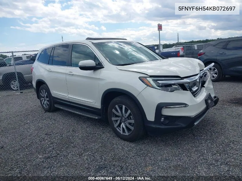 2019 Honda Pilot Ex-L VIN: 5FNYF6H54KB072697 Lot: 40067649