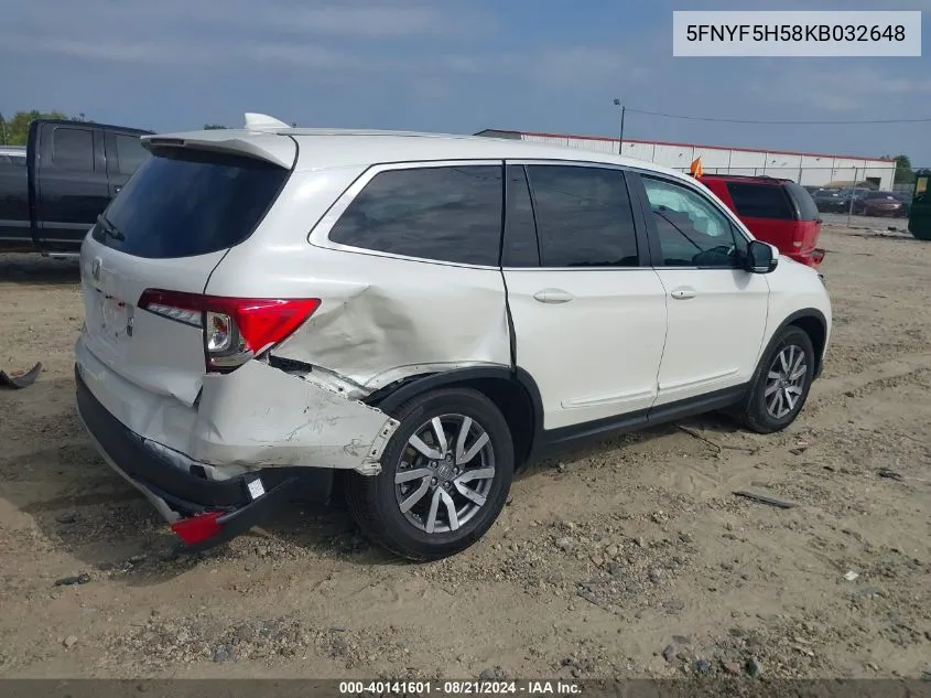 2019 Honda Pilot Ex-L VIN: 5FNYF5H58KB032648 Lot: 40141601