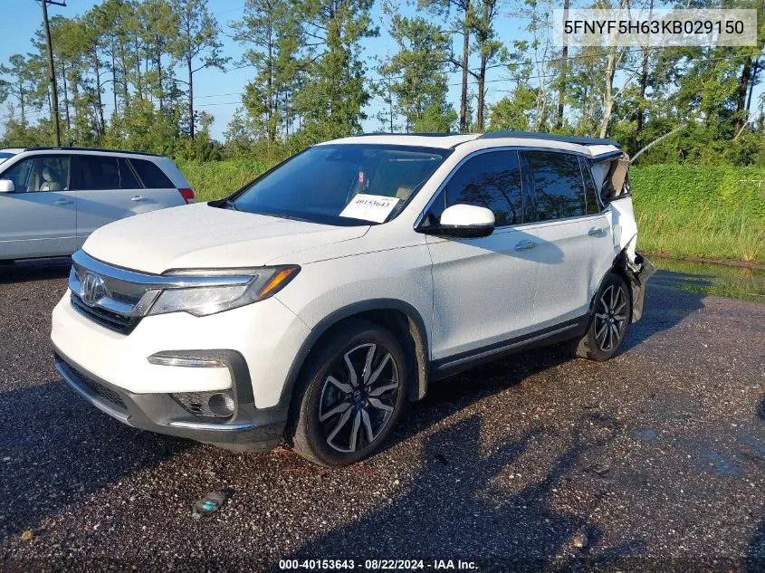 2019 Honda Pilot Touring VIN: 5FNYF5H63KB029150 Lot: 40153643