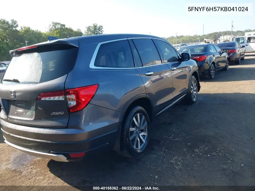 2019 Honda Pilot Ex-L VIN: 5FNYF6H57KB041024 Lot: 40158362