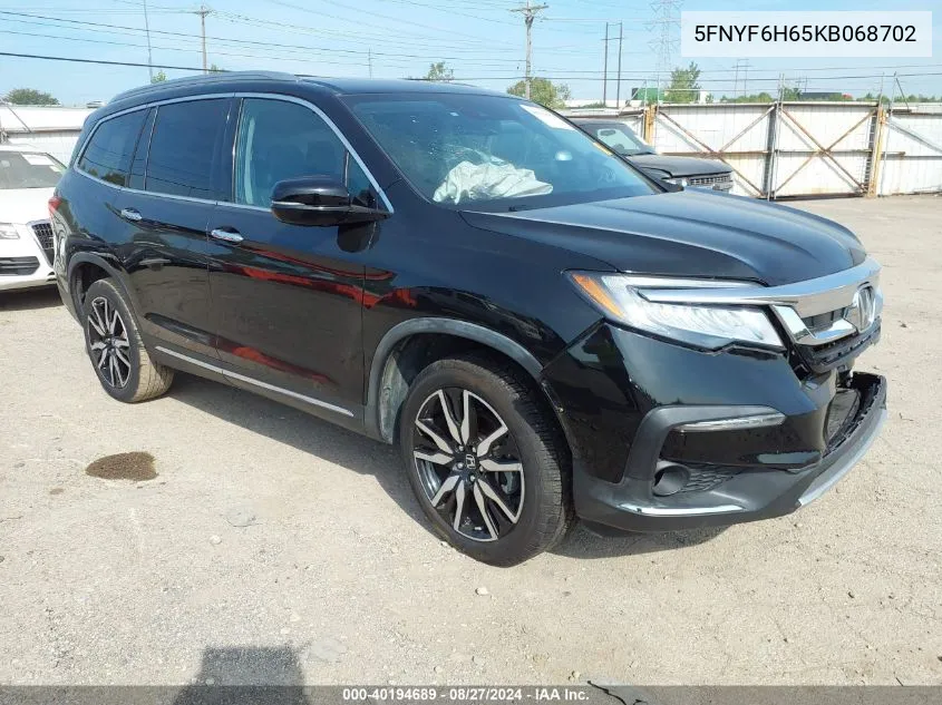 2019 Honda Pilot Touring VIN: 5FNYF6H65KB068702 Lot: 40194689